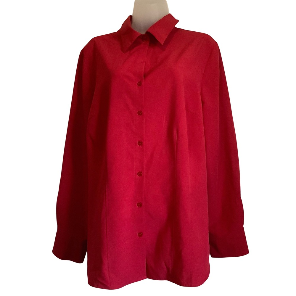 Lane Bryant Womens Red Button Down Long Sleeve Stretch Shirt Size 14/16
